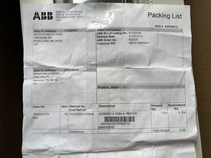 ABB ACS550-U1-038A-4+B055 / AC DRIVE 25HP / 18.5KW 380-480V 38A / REPAIRED