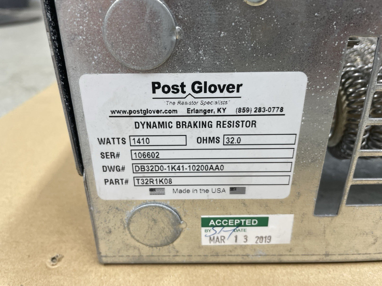 Post Glover T32R1K08 Dynamic Braking Resistor 32Ω 1080W PowerFlex Compatible