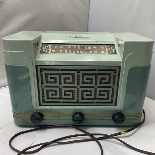 Vintage Westinghouse Tube Radio H-204 AM FM Tabletop Blue 1948 Case BAD