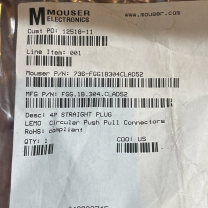 LEMO FGG.1B.304.CLAD52 4-Pin Circular Push-Pull Plug Connector FGG.1B