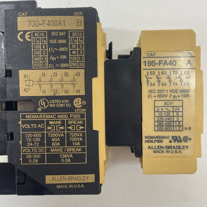 Allen-Bradley 700-F400A1 Contactor with 195-FA40 Contact Block
