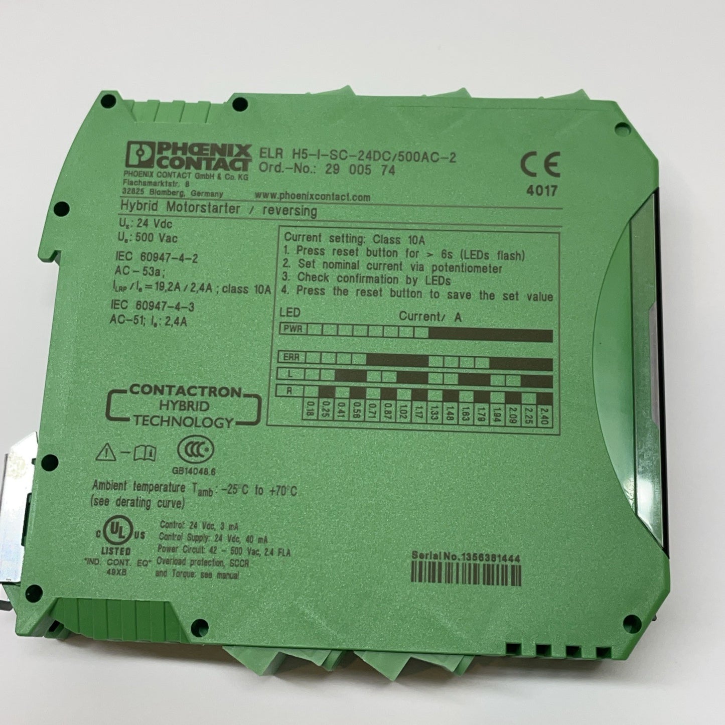 PHOENIX Electronic Motor Starter/reversing ELR H5-I-SC-24DC/500AC-2 2900574