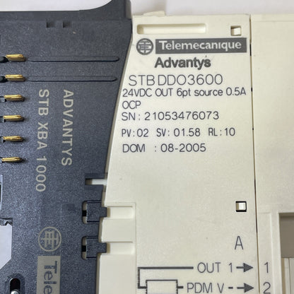 Schneider STBDDO3600 Digital Output Module 24VDC 6Pt Source w/ STB XBA 1000 BASE