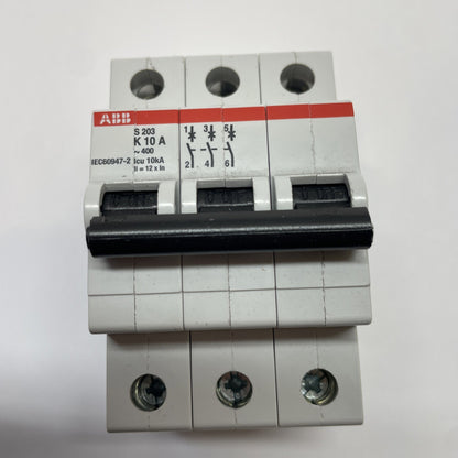 ABB S203 K10A CIRCUIT BREAKER 3-Pole 10A 2CDS253001R0427