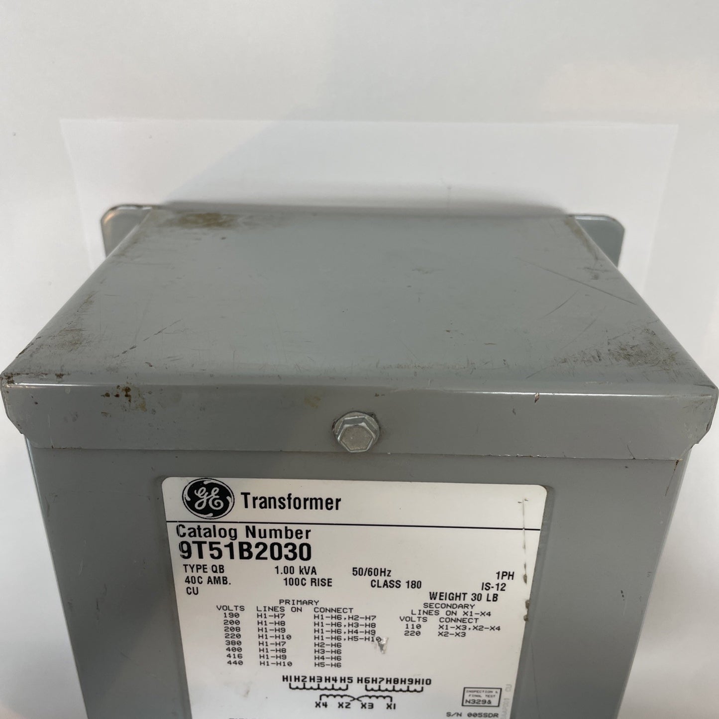 GE General Electric 9T51B2030 Type QB Multi-Tap Transformer 1.00 KVA Class 180