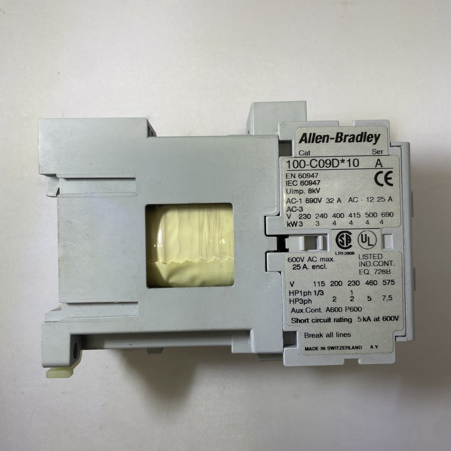 Allen Bradley 100-C09D10 Contactor 120v Coil 3-Pole 1NO 600VAC 25A 7.5Hp