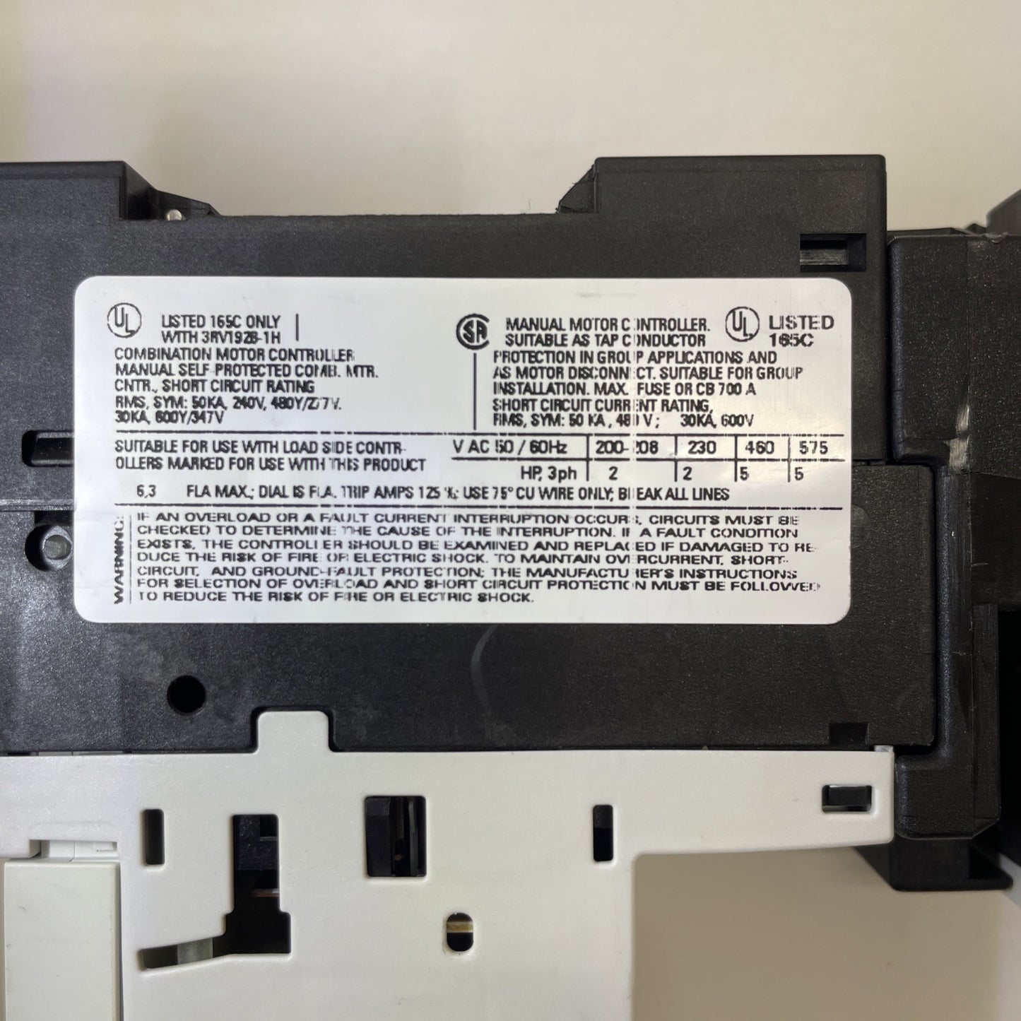 SIEMENS 3RV1021-1GA10 SIRIUS MANUAL MOTOR STARTER WITH 3RT1017-1AK61 CONTACTOR