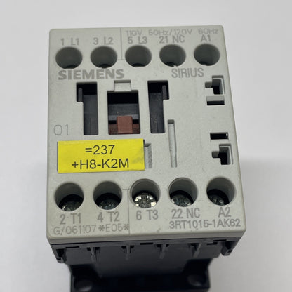 Siemens 3RT1015-1AK62 3-Pole Contactor 110 V/120 V