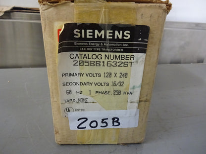 SIEMENS 205BB1632ST TRANSFORMER PRIM 120/240 SEC 16/32 60HZ 1 PH 0.250KVA / NEW