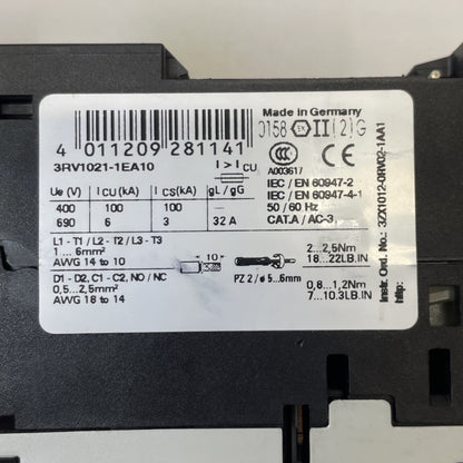 SIEMENS 3RV1021-1EA10 SIRIUS MANUAL MOTOR STARTER WITH 3RT1017-1AK61 CONTACTOR