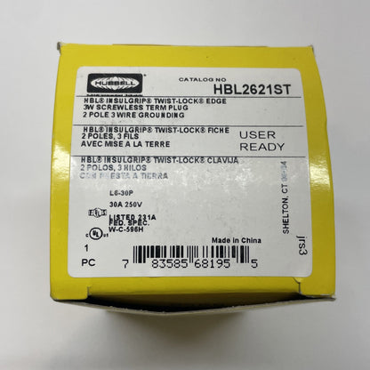 Hubbell HBL2621ST EdgeConnect Twist-Lock, Industrial, Male Plug, 30A 250V, 2P