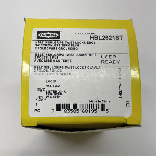 Hubbell HBL2621ST EdgeConnect Twist-Lock, Industrial, Male Plug, 30A 250V, 2P