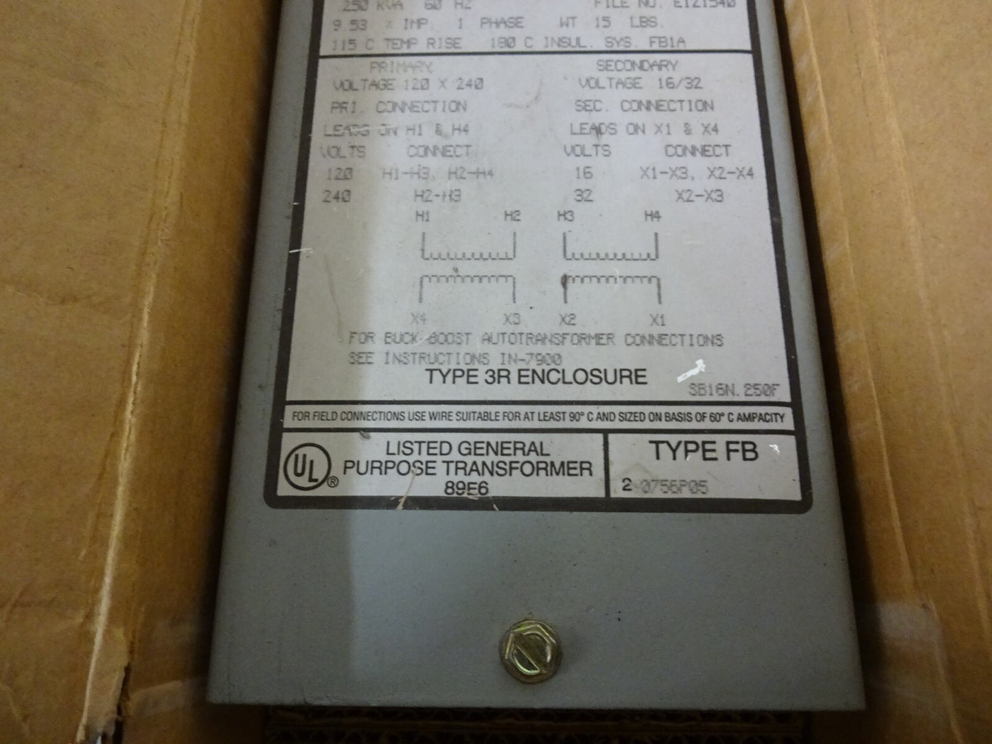 SIEMENS 205BB1632ST TRANSFORMER PRIM 120/240 SEC 16/32 60HZ 1 PH 0.250KVA / NEW