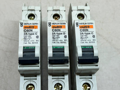 MERLIN GERIN 60103 2A MULTI9 1 POLE CIRCUIT BREAKER LOT OF 2 / + BONUS (1) 60120