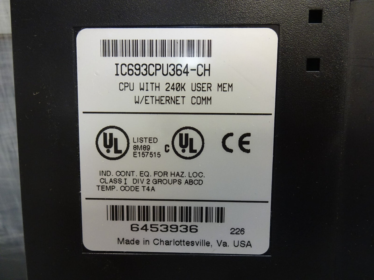 GE Fanuc Series 90-30 IC693CPU364-CH Single-Slot CPU Module, Ethernet w/ Key