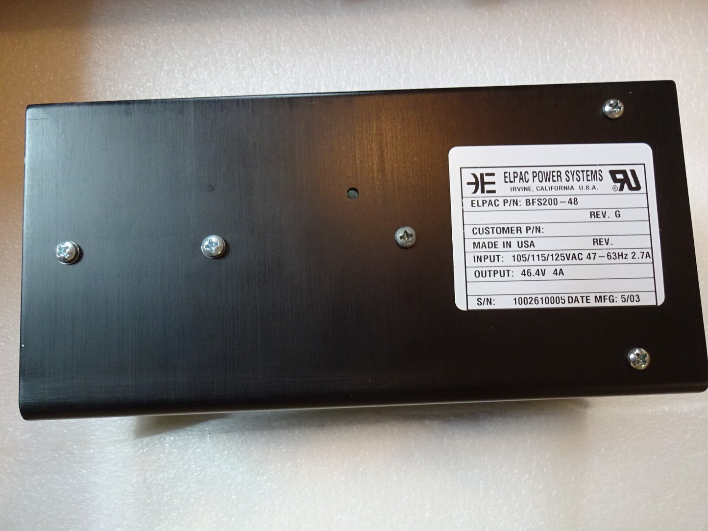 ELPAC BFS200-48 / POWER SUPPLY REV G 105/115/125VAC 47-63HZ 2.7A / NEW