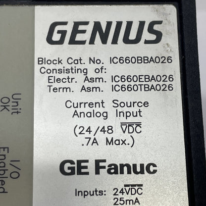 GE Fanuc IC660BBA026 Genius Analog Input Block Module 24/48VDC .7A