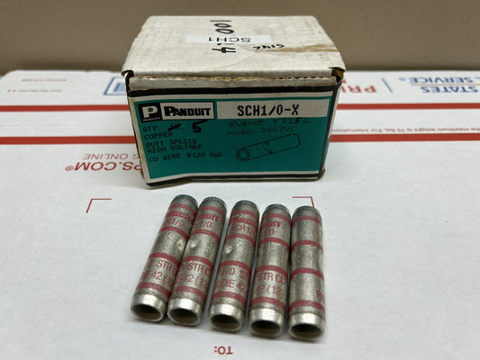 PANDUIT SCH1/0-X COPPER BUTT SPLICE HIGH VOLTAGE CU WIRE # 1/0 AWG/ NEW LOT OF 5