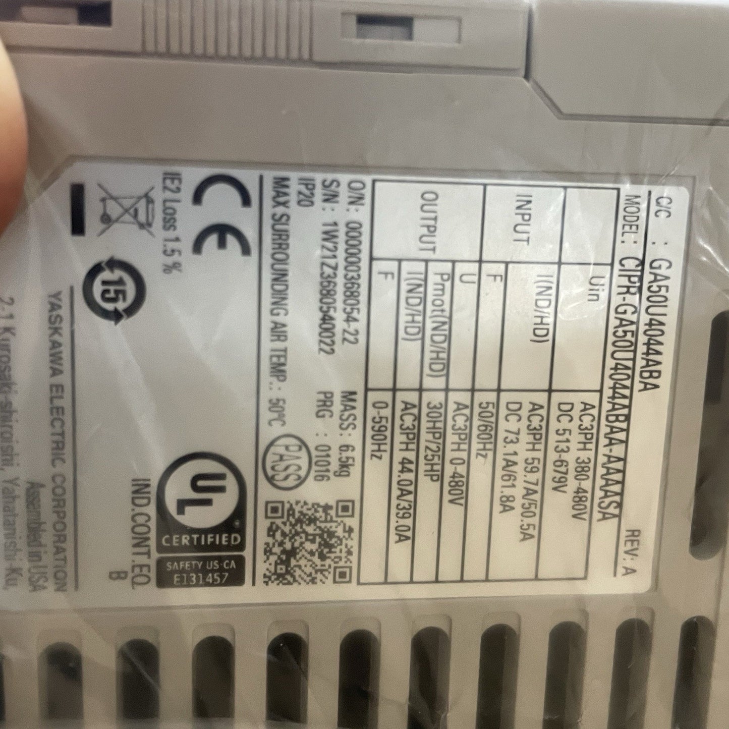 Yaskawa GA500 AC Inverter Drive CIPR-GA50U4044ABAA-AAAASA (380-480V 44A)
