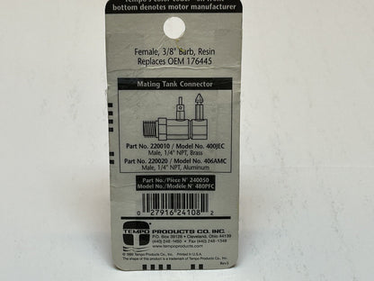 TEMPO 240050 / 480PFC FUEL LINE CONNECTOR FEMALE 3/8" BARB OEM 176445 / NEW