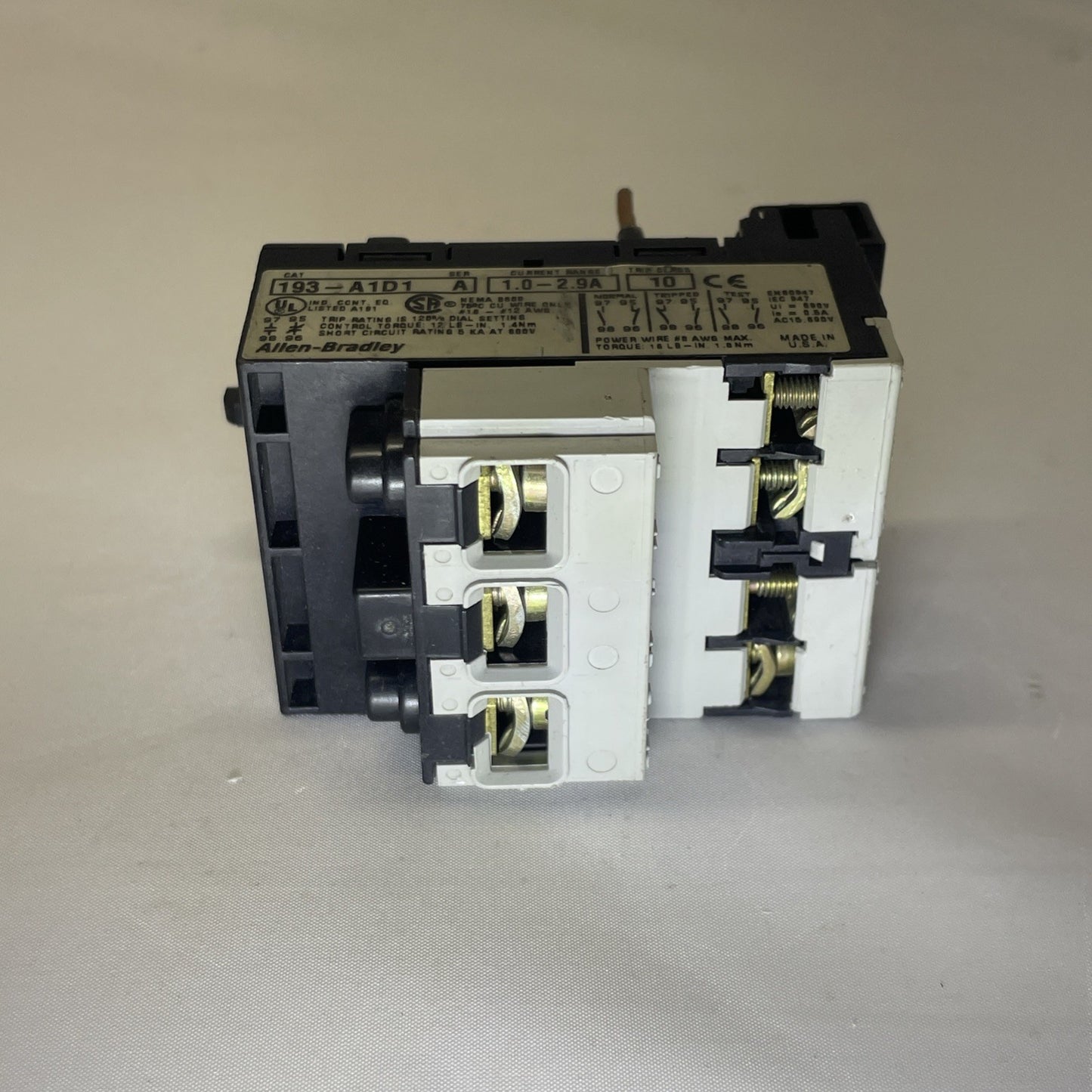Allen Bradley 193-A1D1 Ser. A 1 - 2.9 Amp Overload Relay