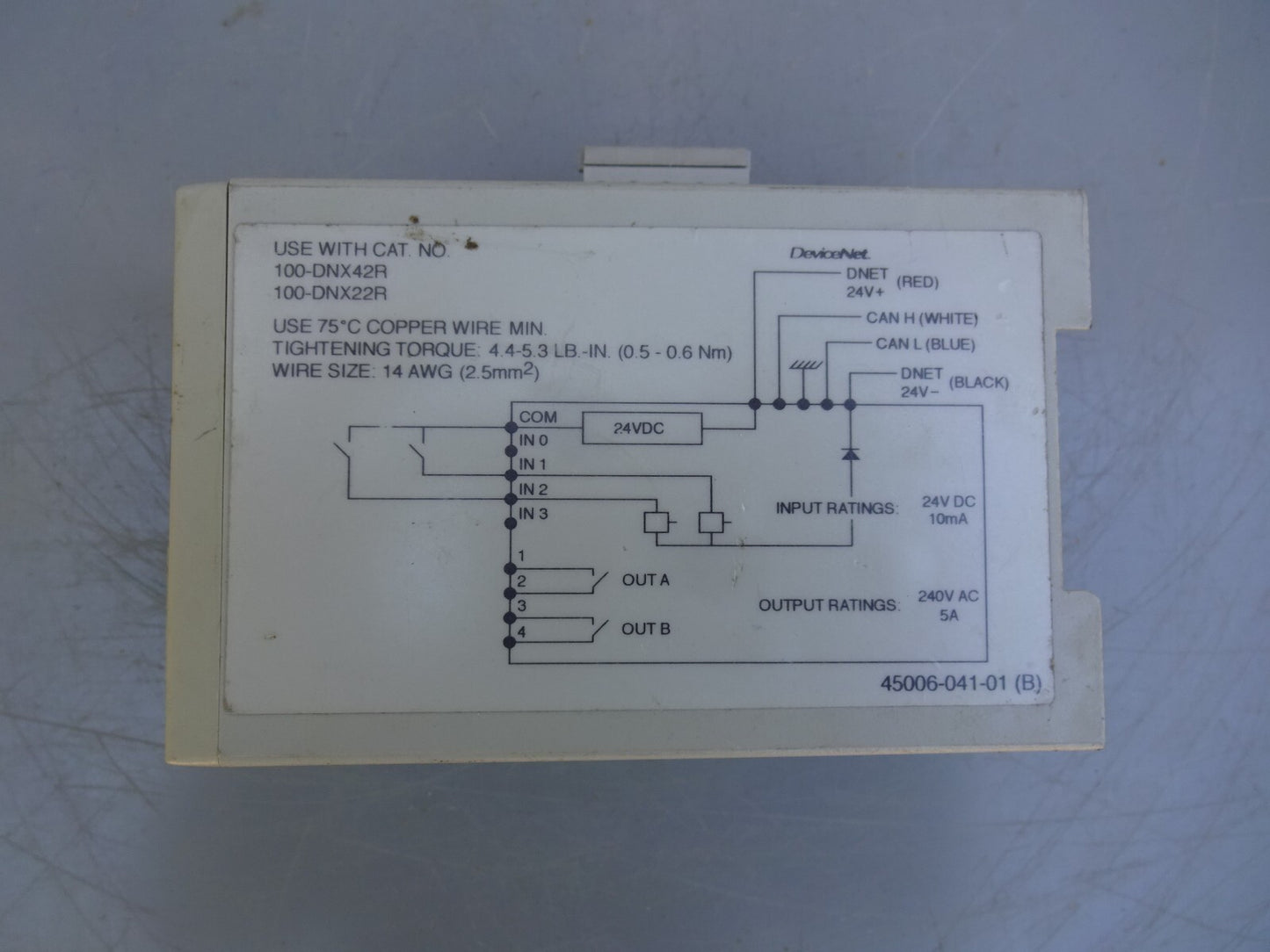 ALLEN BRADLEY 100-DNX42R / DEVICENET STARTER AUXILIARY 240 VAC 5A OUTPUT SER A
