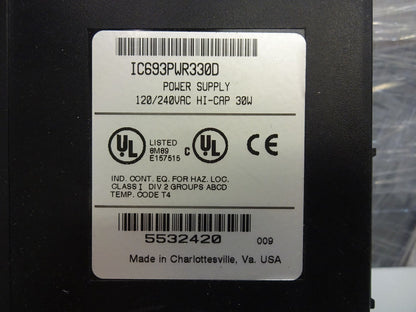 GE Fanuc IC693PWR330D High Capacity Power Supply Module 120/240 VAC 30W