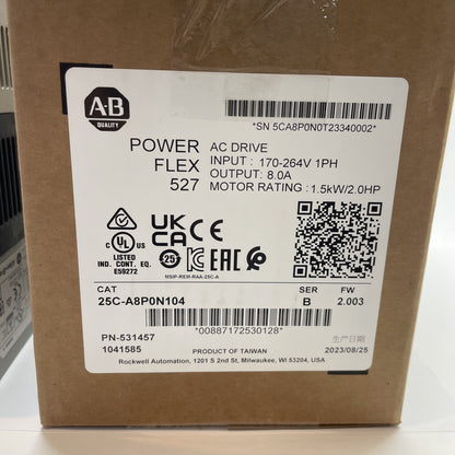 Allen-Bradley 25C-A8P0N104 PowerFlex 527 1.5 kW 8A AC Drive VFD