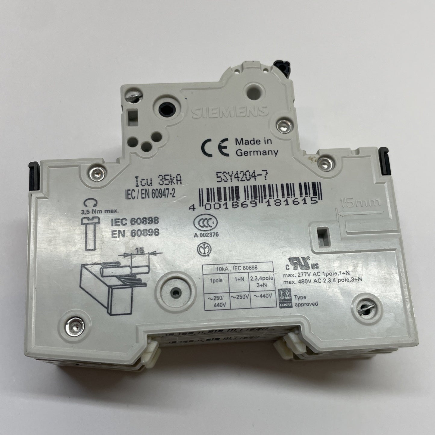 SIEMENS 5SY42 MCB C4 / 5SY4204-7 CIRCUIT BREAKER 4A 2 POLE 400V