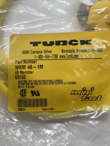 Turck WKM 46-1M Single-Ended Cordset 4-Pin 7/8″ Right-Angle Female U5100 (NEW)