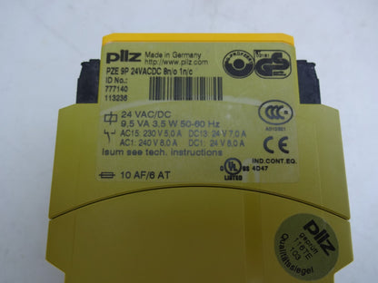 PILZ 777140 PZE 9P 24VAC/DC 8S10 SAFETY RELAY