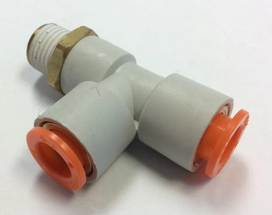 (LOT OF 10) SMC KQ2Y11-35S One-Touch Male Run Tee Fitting – 3/8″Tube, 1/4″Thread