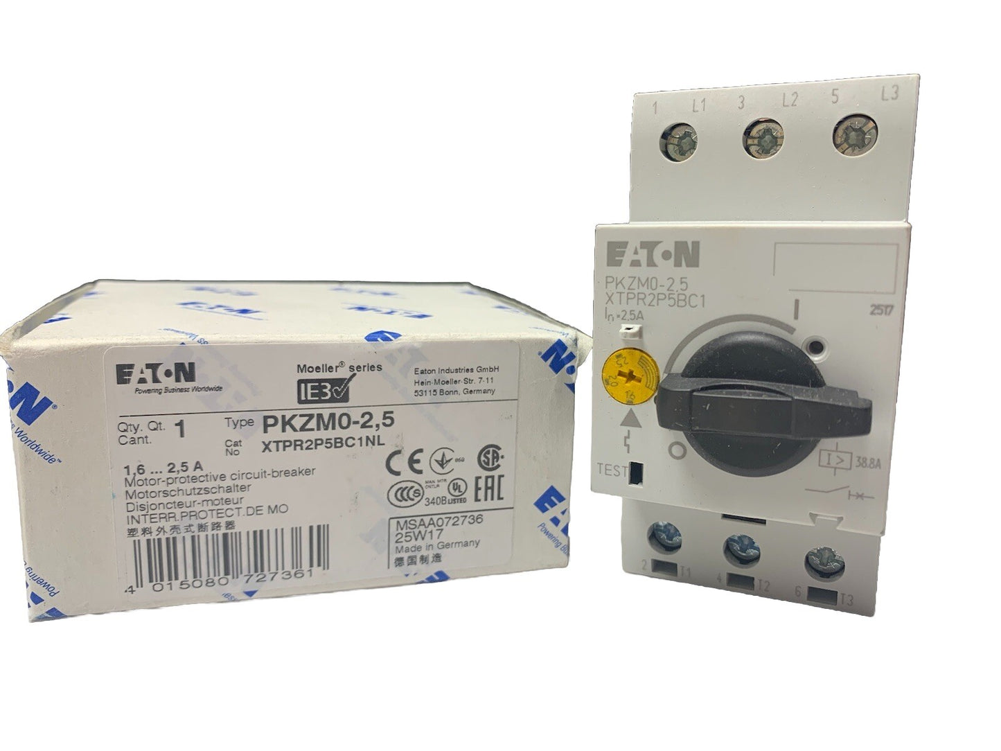 Eaton PKZM0-2.5 3-Pole Motor Protective Circuit Breaker 1.6–2.5A XTPR2P5BC1