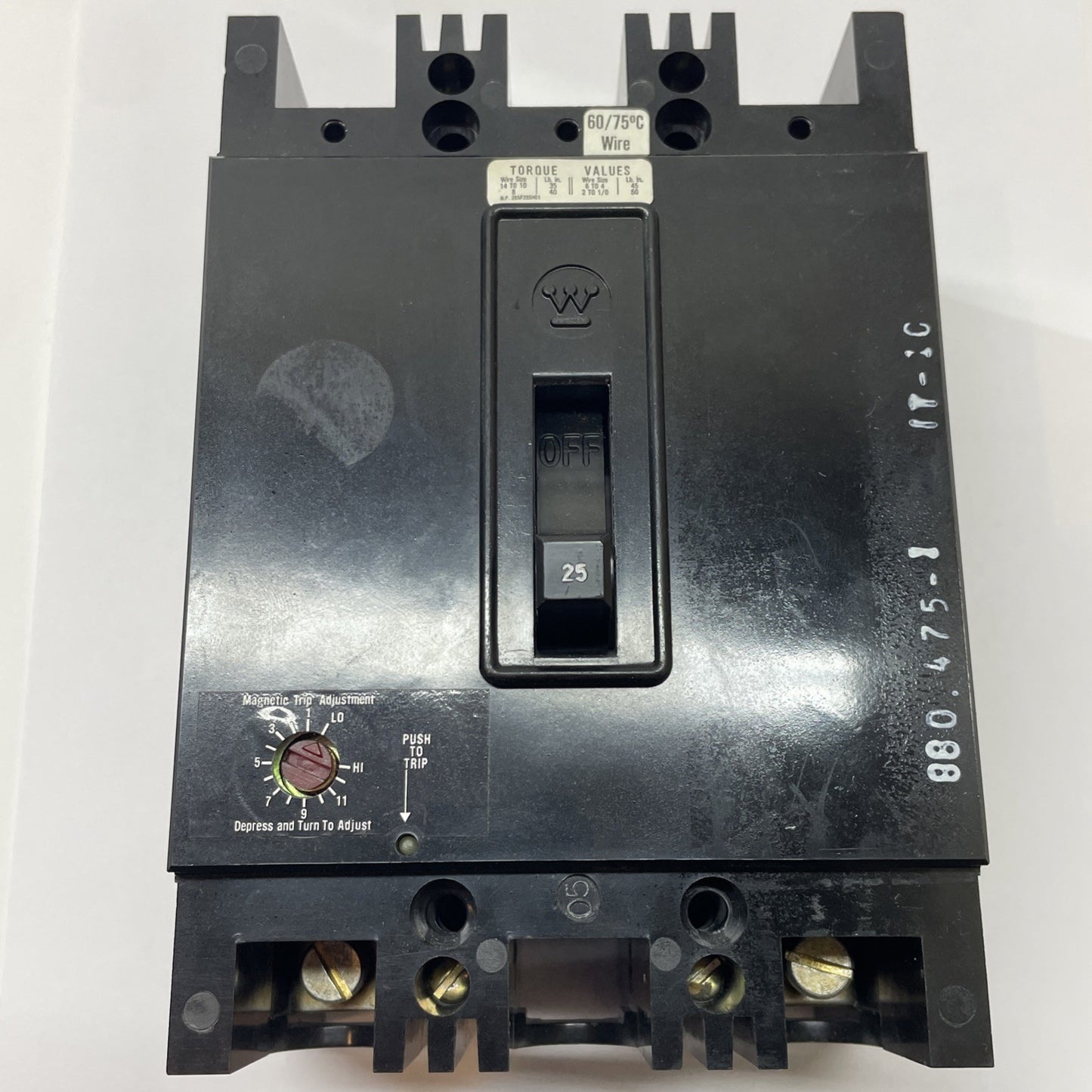 Westinghouse FB2190MRL 25 A 600 V 2-Pole Molded Case Breaker 2610D53G06