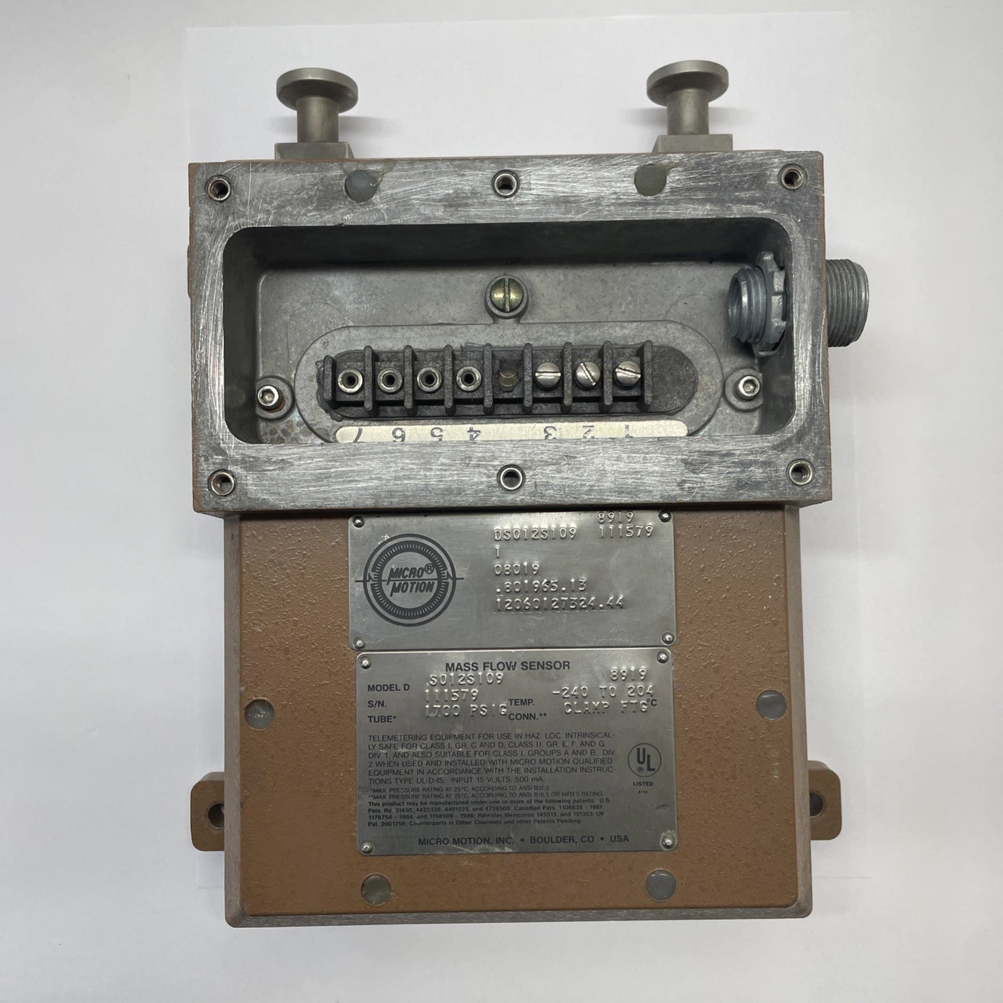 Micro Motion DS012S109 Mass Flow Meter Sensor S012S109 1700 psi