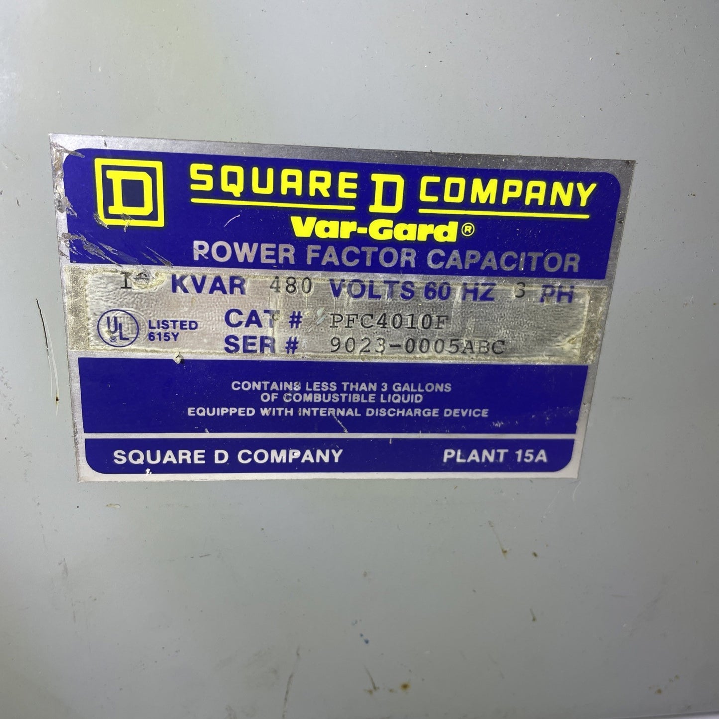 Square D PFC4010F 480VAC 60Hz Power Factor Correction Capacitor