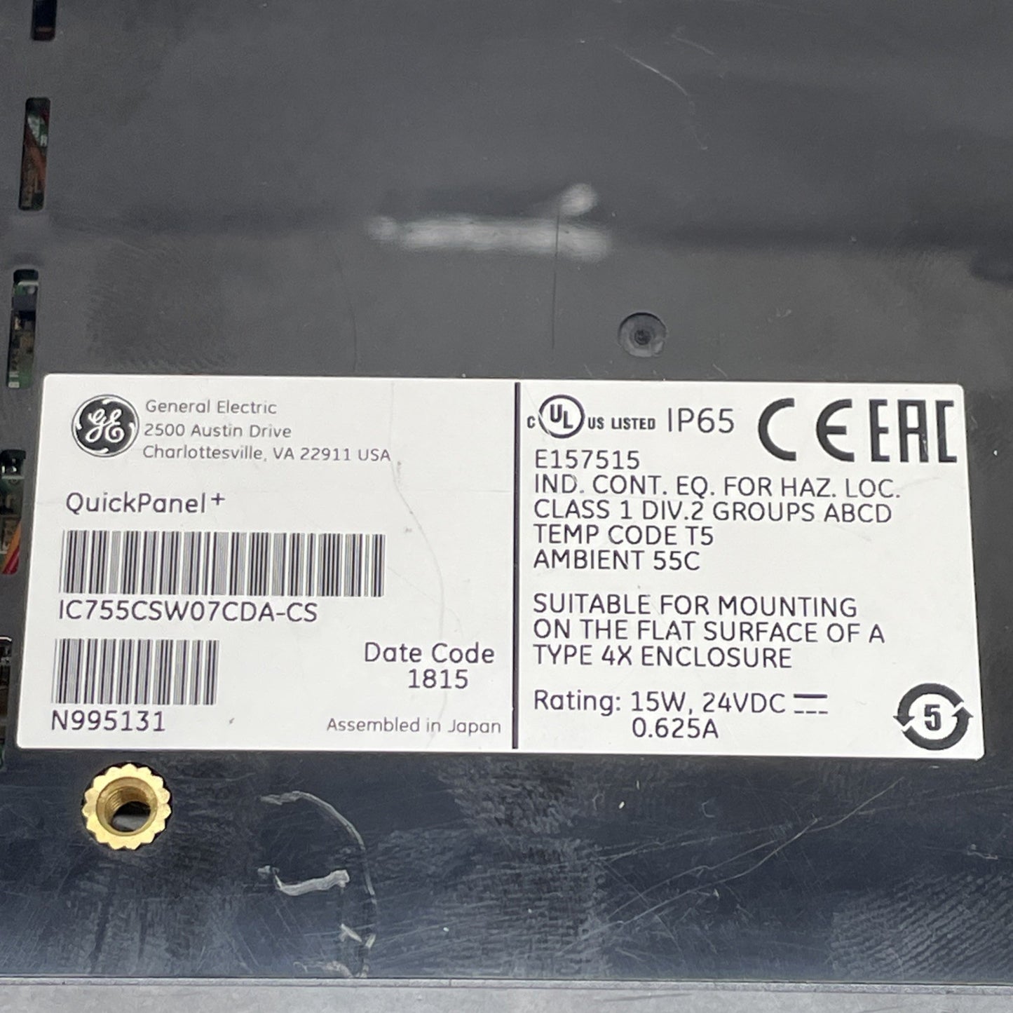 GE Fanuc IC755CSW07CDA-CS QuickPanel Operator Interface 15W 24VDC 0.625A (USA)