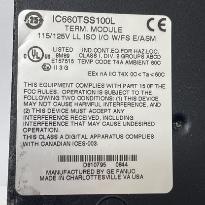 GE Fanuc IC660TSS100L Terminal Assembly 115 VAC/125 VDC