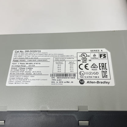 Allen-Bradley 25B-D030N104 PowerFlex 525 AC Drive 15kW 20HP 30A 480V