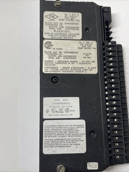 GE Fanuc IC660TBD025C Genius I/O Terminal Module 5-24 VDC 32 Sink