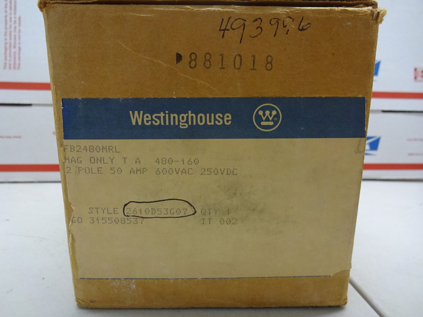 WESTINGHOUSE FB2480MRL / 2610D53G07 / BREAKER 50A 250DC 600AC 2 POLE / NEW