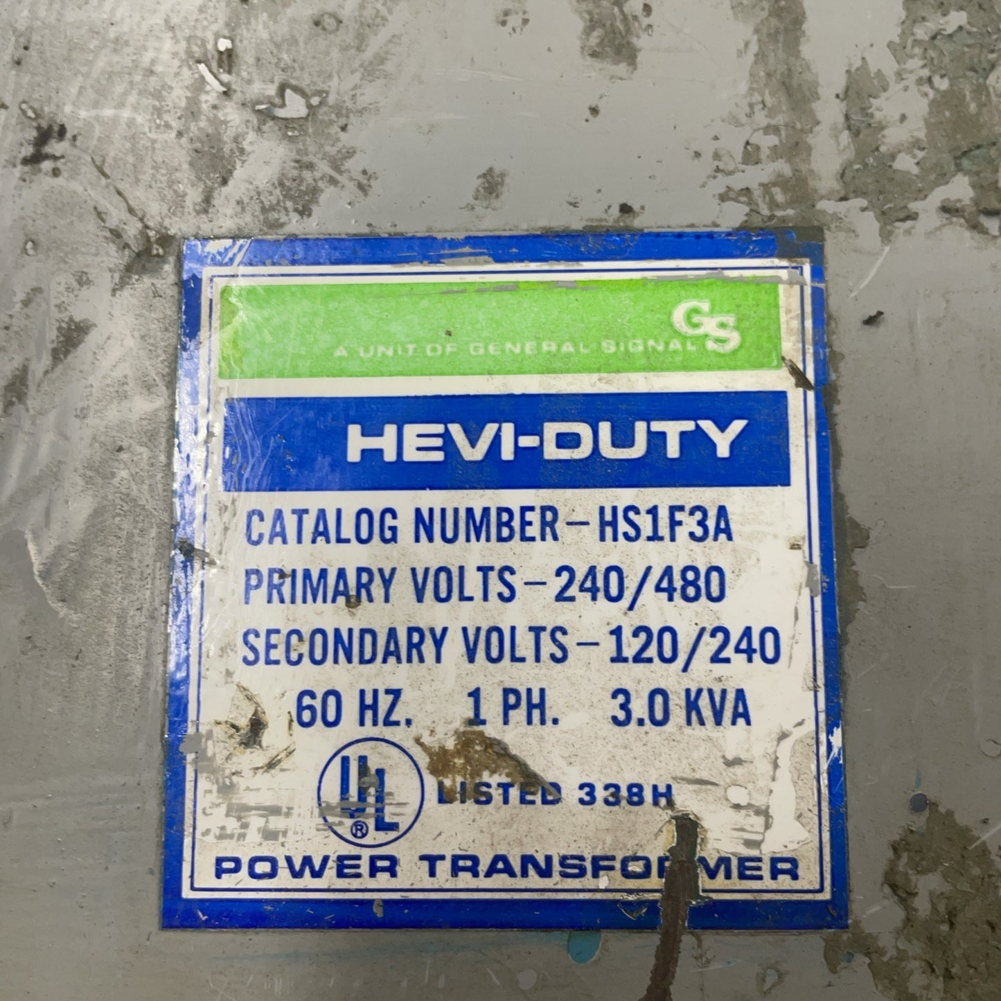 Hevi Duty HS1F3A 3 kVA 1-Phase Transformer 480/240 V to 240/120 V