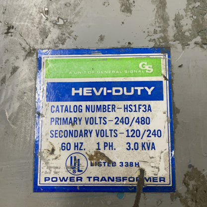 Hevi Duty HS1F3A 3 kVA 1-Phase Transformer 480/240 V to 240/120 V