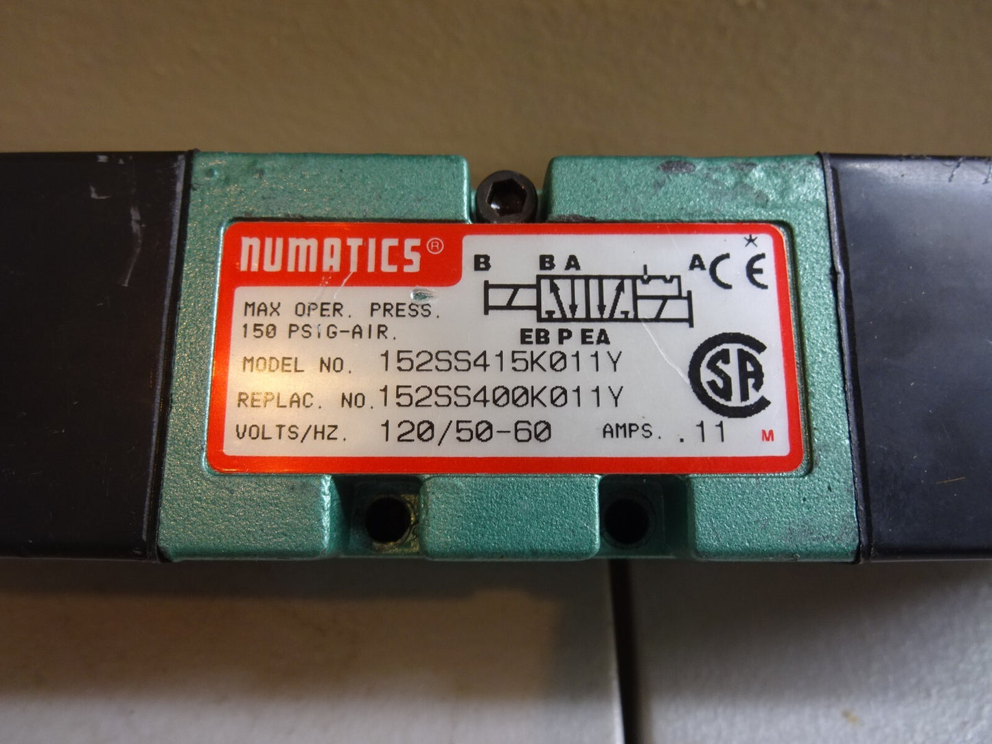 NUMATICS 152SS415K011Y SOLENOID VALVE 150 PSIG / 120V / 50-60HZ / .11A