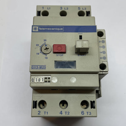 GV3-M25 Telemecanique Motor Starter 16-25A GV3 Manual Motor Protector w/ GV1-A01