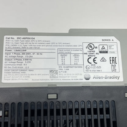 Allen-Bradley 25C-A8P0N104 PowerFlex 527 1.5 kW 8A AC Drive VFD