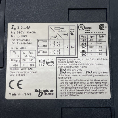 Telemecanique GV3ME08 3-Pole Motor Circuit Breaker 2.5-4 A