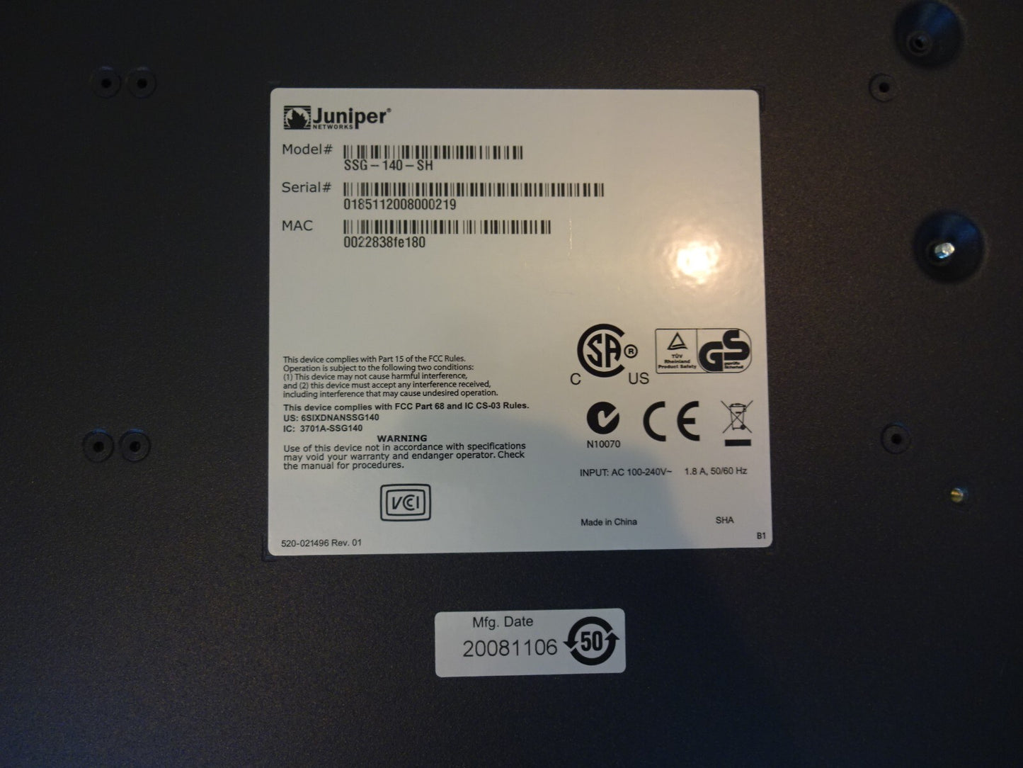 JUNIPER NETWORKS SSG-140 / SSG-140-SH SECURE SERVICES GATEWAY FIREWALL SSG140