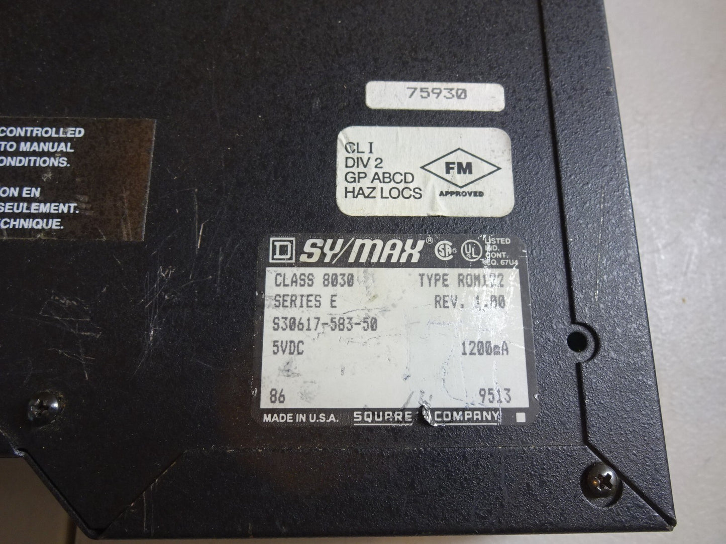 SY/MAX S30617-583-50 / 8030 / SQUARE D / ROM122 SERIES E REV 1.00 5VDC 1200MA