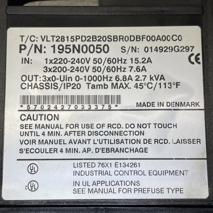 Danfoss 195N0050 (VLT2815PD2B20SBR0DBF00A00) VLT 2800 Series Inverter Drive